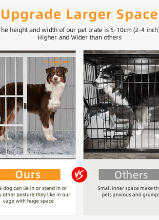 Furniture Large Wooden Dog Crate Indoor Elevated Dog Kennel End Table Lattice Playpen with 3 Doors Removable Tray