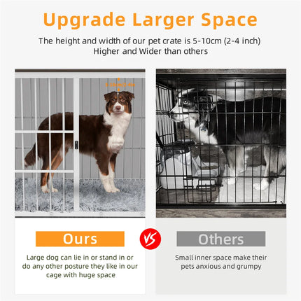 Furniture Large Wooden Dog Crate Indoor Elevated Dog Kennel End Table Lattice Playpen with 3 Doors Removable Tray