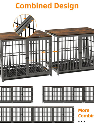 Furniture Large Wooden Dog Crate Indoor Elevated Dog Kennel End Table Lattice Playpen with 3 Doors Removable Tray
