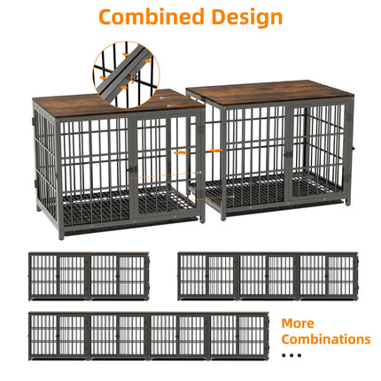 Furniture Large Wooden Dog Crate Indoor Elevated Dog Kennel End Table Lattice Playpen with 3 Doors Removable Tray