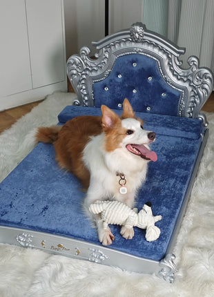 Luxury Pet Bed with Headboard, Washable Dutch Velvet Cover, Dog and Cat Bed