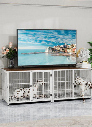 Furniture Large Wooden Dog Crate Indoor Elevated Dog Kennel End Table Lattice Playpen with 3 Doors Removable Tray