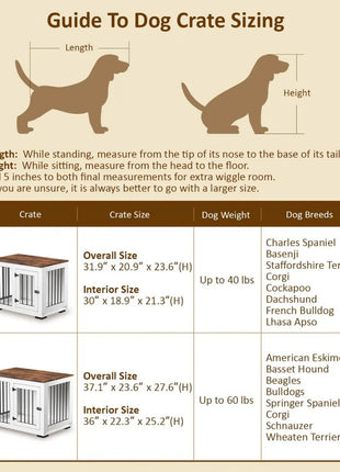 Furniture Dog Crate for Large Dogs Up to 60 lbs. - Decorative Puppy Kennel w/Wide Farmhouse Table Top & Steel Bars - 37'' Wide