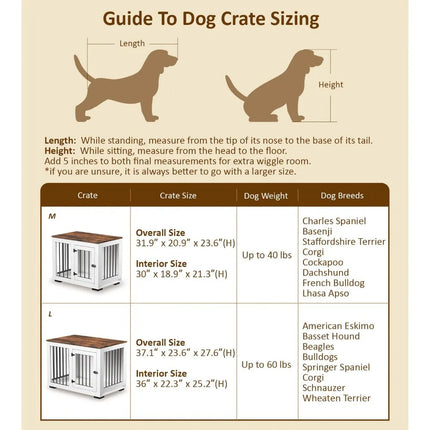 Furniture Dog Crate for Large Dogs Up to 60 lbs. - Decorative Puppy Kennel w/Wide Farmhouse Table Top & Steel Bars - 37'' Wide