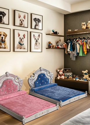 Luxury Pet Bed with Headboard, Washable Dutch Velvet Cover, Dog and Cat Bed