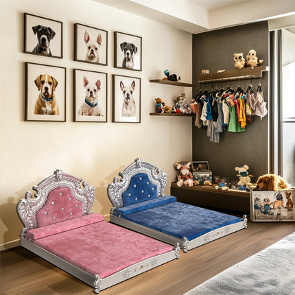 Luxury Pet Bed with Headboard, Washable Dutch Velvet Cover, Dog and Cat Bed