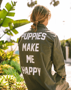 Puppies Make Me Happy Military Button Up | Present For Dog Lover