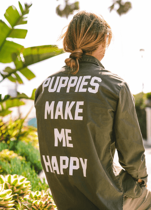 Puppies Make Me Happy Military Button Up | Present For Dog Lover