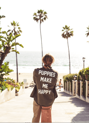 Puppies Make Me Happy Military Button Up | Present For Dog Lover