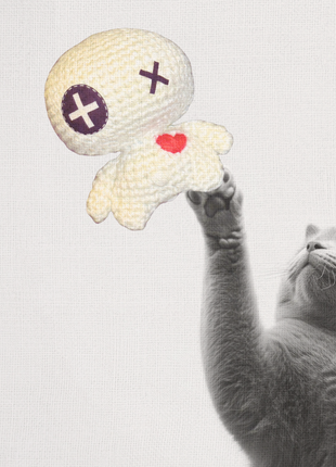 Handmade Catnip Toy | Rex & Rex Jr. – Voodoo Doll Chunkle Puffs in Gallery White and Natural Fiber Infused with Miracle Nip Botanicals for Cats