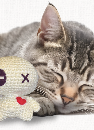 Handmade Catnip Toy | Rex & Rex Jr. – Voodoo Doll Chunkle Puffs in Gallery White and Natural Fiber Infused with Miracle Nip Botanicals for Cats