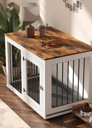Furniture Dog Crate for Large Dogs Up to 60 lbs. - Decorative Puppy Kennel w/Wide Farmhouse Table Top & Steel Bars - 37'' Wide