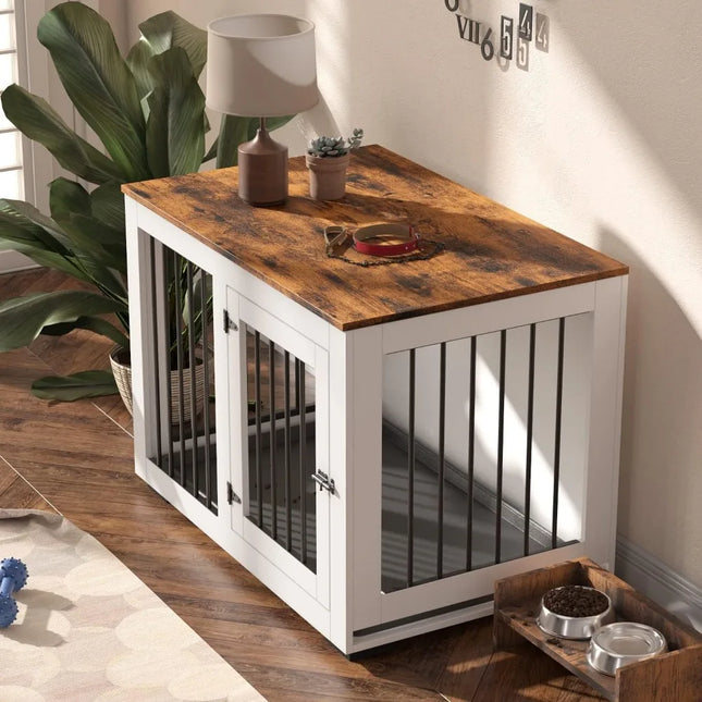 Furniture Dog Crate for Large Dogs Up to 60 lbs. - Decorative Puppy Kennel w/Wide Farmhouse Table Top & Steel Bars - 37'' Wide