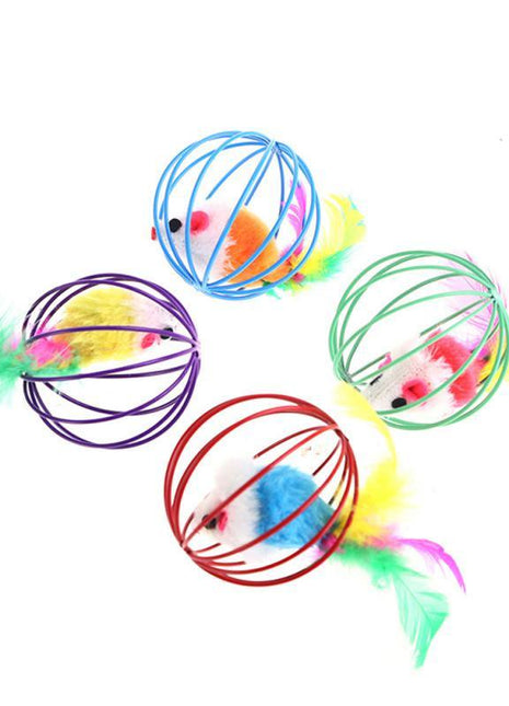 Stick Feather Wand with Bell Mouse Cage Feather Tail Cat Toy