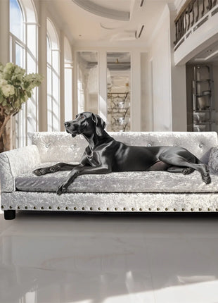 Deluxe Velvet Tufted Sofa Bed; Memory Foam Lounger for Large Dog