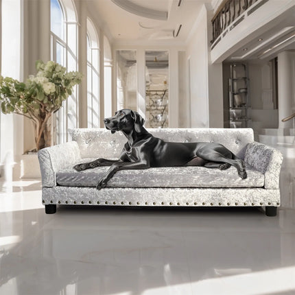 Deluxe Velvet Tufted Sofa Bed; Memory Foam Lounger for Large Dog