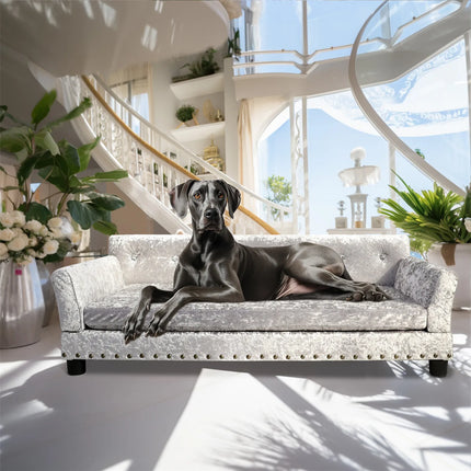 Deluxe Velvet Tufted Sofa Bed; Memory Foam Lounger for Large Dog