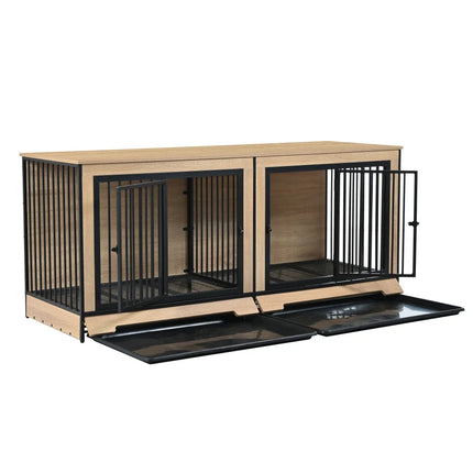 Furniture Dog Crate, XL Large Double Dog Cage with Tray for Medium Large Dogs, Wooden Dog