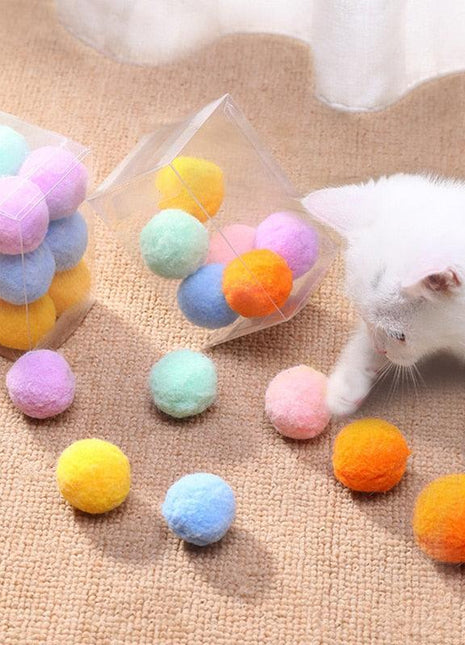12Pcs/lot Stretch Plush Ball Toys for Cats Colorful Interactive Cat Pom Pom