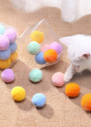 12Pcs/lot Stretch Plush Ball Toys for Cats Colorful Interactive Cat Pom Pom
