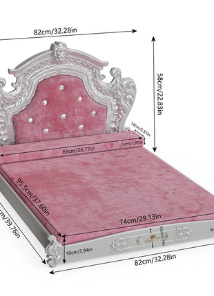Luxury Pet Bed with Headboard, Washable Dutch Velvet Cover, Dog and Cat Bed