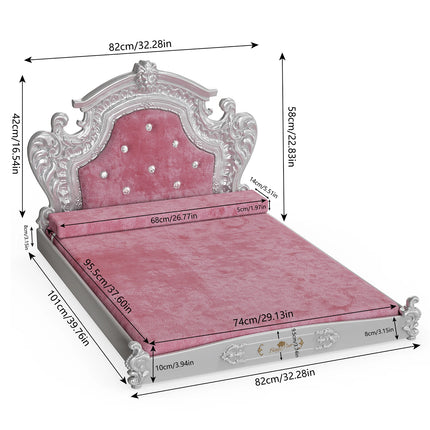 Luxury Pet Bed with Headboard, Washable Dutch Velvet Cover, Dog and Cat Bed