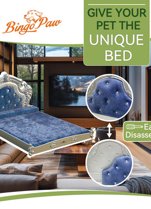 Luxury Pet Bed with Headboard, Washable Dutch Velvet Cover, Dog and Cat Bed