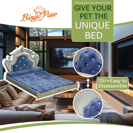 Luxury Pet Bed with Headboard, Washable Dutch Velvet Cover, Dog and Cat Bed