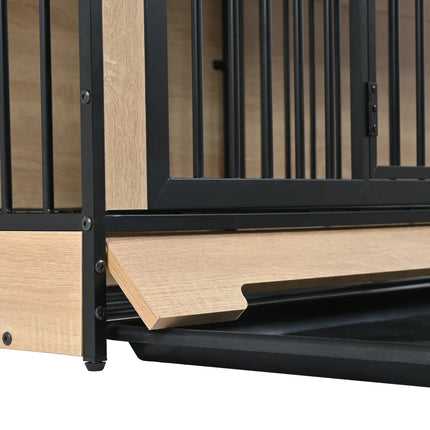 Furniture Dog Crate, XL Large Double Dog Cage with Tray for Medium Large Dogs, Wooden Dog
