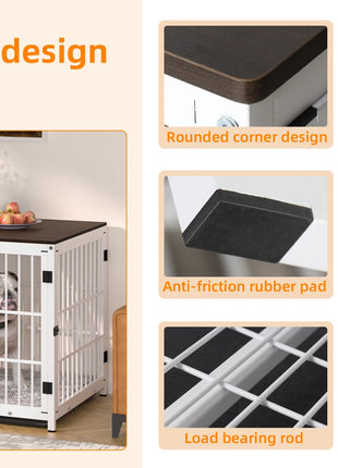 Furniture Large Wooden Dog Crate Indoor Elevated Dog Kennel End Table Lattice Playpen with 3 Doors Removable Tray