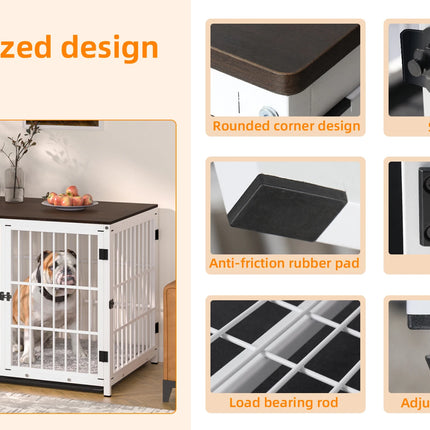 Furniture Large Wooden Dog Crate Indoor Elevated Dog Kennel End Table Lattice Playpen with 3 Doors Removable Tray