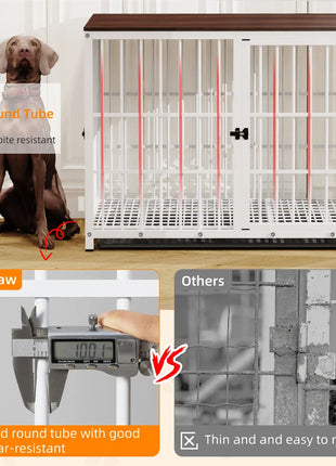 Furniture Large Wooden Dog Crate Indoor Elevated Dog Kennel End Table Lattice Playpen with 3 Doors Removable Tray