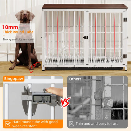 Furniture Large Wooden Dog Crate Indoor Elevated Dog Kennel End Table Lattice Playpen with 3 Doors Removable Tray