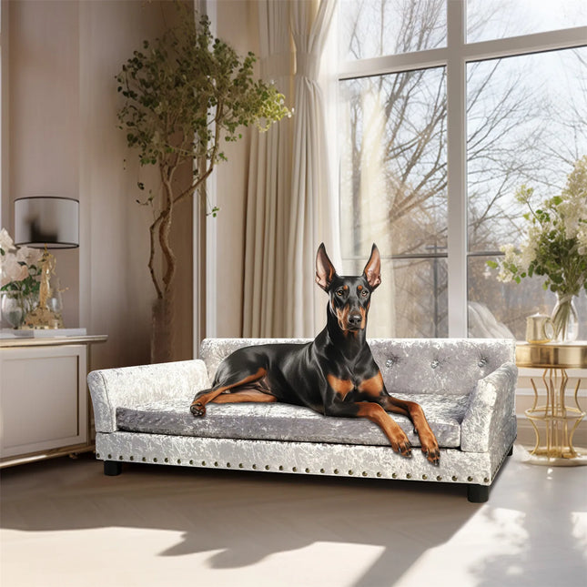Deluxe Velvet Tufted Sofa Bed; Memory Foam Lounger for Large Dog