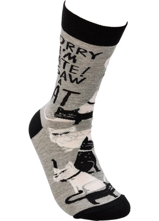 Sorry I'm Late I Saw A Cat Woven Socks | Black & White Cats Designs Novelty Socks