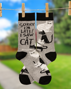 Sorry I'm Late I Saw A Cat Woven Socks | Black & White Cats Designs Novelty Socks