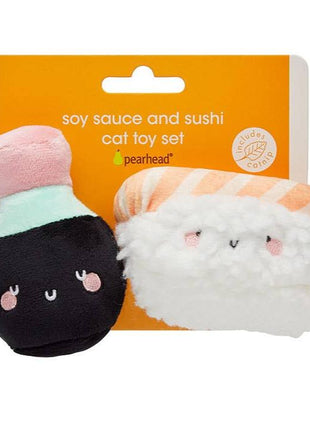 Soy Sauce and Sushi Cat Toy Set | Plush Toys for Pet Lovers | Giftable Cat Stocking Stuffer