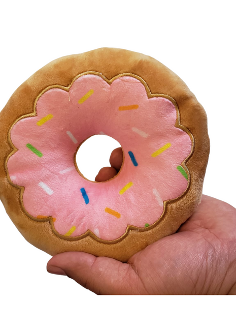 Donut Plush Dog Toy – Soft, Chewy and Cuddly, Safe & Non-Toxic, Ideal for Fetching, Tug-of-War, Gentle Chewing – Strawberry