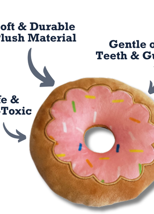 Donut Plush Dog Toy – Soft, Chewy and Cuddly, Safe & Non-Toxic, Ideal for Fetching, Tug-of-War, Gentle Chewing – Strawberry