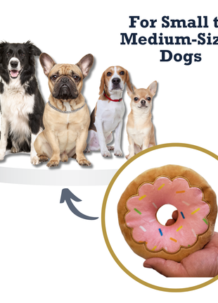 Donut Plush Dog Toy – Soft, Chewy and Cuddly, Safe & Non-Toxic, Ideal for Fetching, Tug-of-War, Gentle Chewing – Strawberry