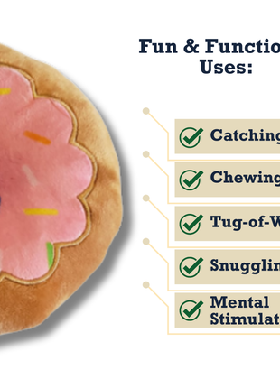 Donut Plush Dog Toy – Soft, Chewy and Cuddly, Safe & Non-Toxic, Ideal for Fetching, Tug-of-War, Gentle Chewing – Strawberry