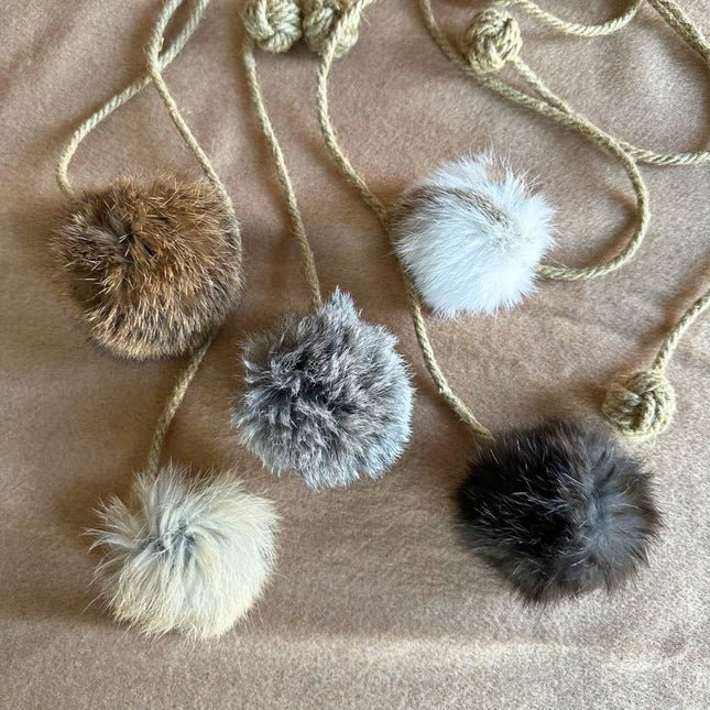 Rabbit Fur Ball with Rope Cat Toy