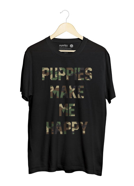 Camo Puppies Make Me Happy | Uni-Sex Crewneck Tee