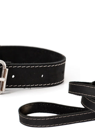 Traditional Style Leather Collar and Leash Set