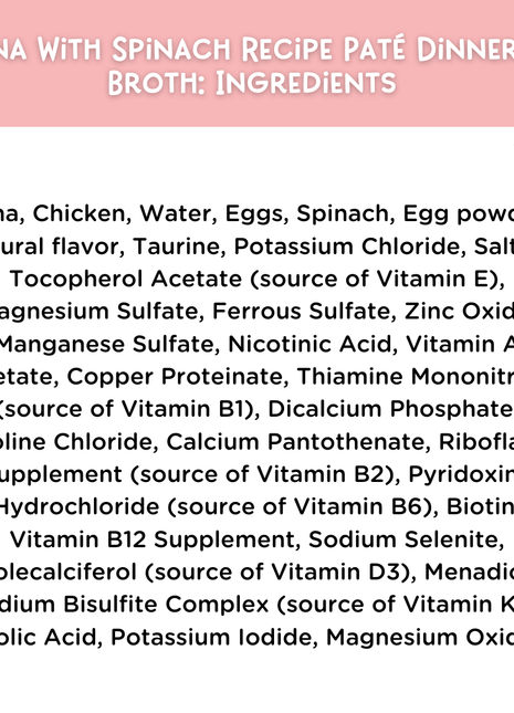 Tuna With Spinach Recipe Paté Dinner In Broth Adult Cat Food, 2.8-oz