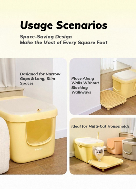 [NEW] Mango Space-Saving Enclosed Cat Litter Box – Narrow-Side Design with Low Entry