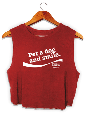 Pet A Dog And Smile Crop Tank | Red Font | Gift for Dog Lovers | Made in USA