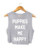 Puppies Make Me Happy | Crop Tank Gift For Dog Lovers Made in USA