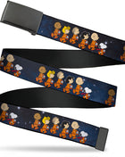Web Belt Blank Black Buckle - Peanuts Gang Astronauts Space Walk Group Pose Blues Webbing