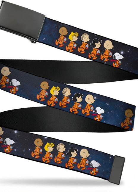 Web Belt Blank Black Buckle - Peanuts Gang Astronauts Space Walk Group Pose Blues Webbing - Pup List